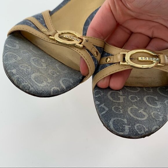 Guess promise heels 5.5 denim blue Jean rhinestone slip on slides Y2k vintage - Picture 10 of 13